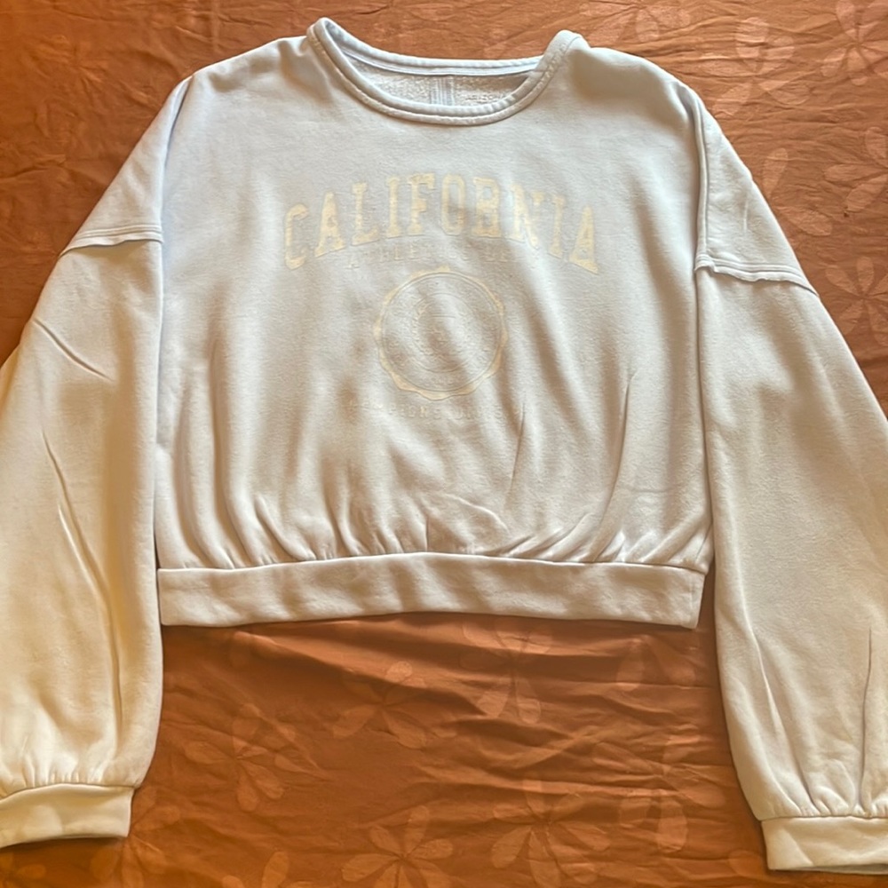 Arizona Long Sleeve Thick Crop Top Sweater in baby blue, Size Medium/M (Junior)